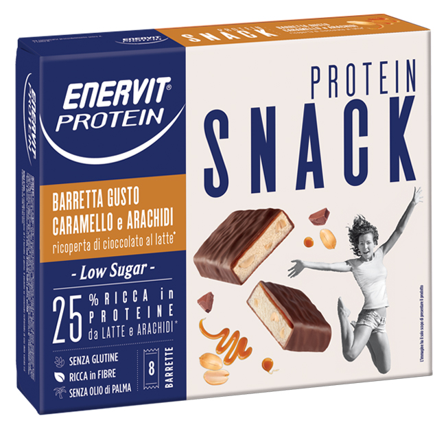 ENERVIT PROTEIN SNACK CARAMELLO ARACHIDI LOW SUGAR 8 BARRETTE 31 G - Farmadillo