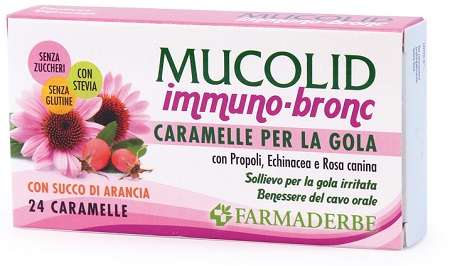 MUCOLID BRONC IMMUNO 24 CARAMELLE GUSTO ARANCIA - Farmadillo