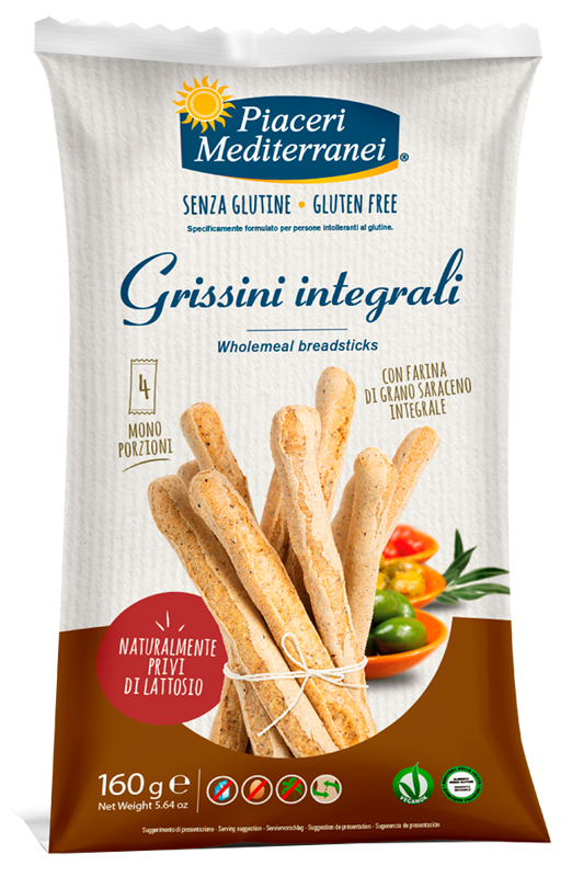 PIACERI MEDITERRANEI GRISSINI INTEGRALI 160 G - Farmadillo
