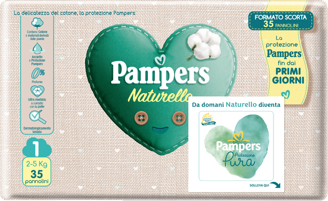 PANNOLINI PAMPERS PROTEZIONE PURA NATURELLO NEWBORN 35 PEZZI - Farmadillo