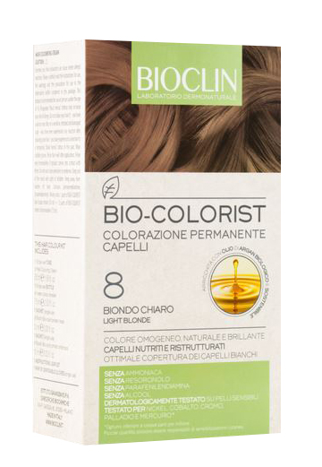 BIOCLIN BIO COLOR FAST&PERFECTION 8,0 BIONDO CHIARO CREMA COLORANTE 60 ML + RIVELATORE IN CREMA 60 ML + BIO COLOR SHAMPOO 10 ML + BIO COLOR MASCHERA 10 ML - Farmadillo