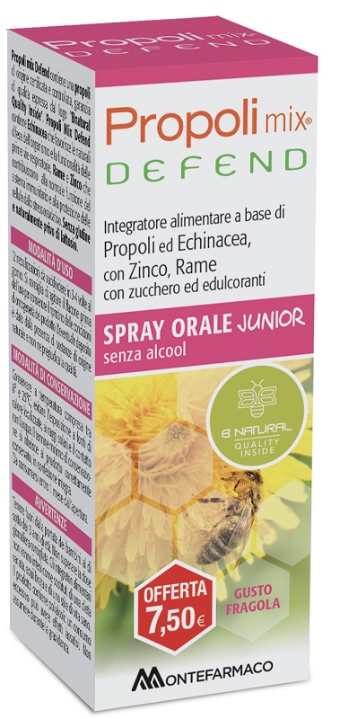PROPOLI MIX DEFEND SPRAY ORALE JUNIOR ANALCOLICO 30 ML GUSTO FRAGOLA - Farmadillo