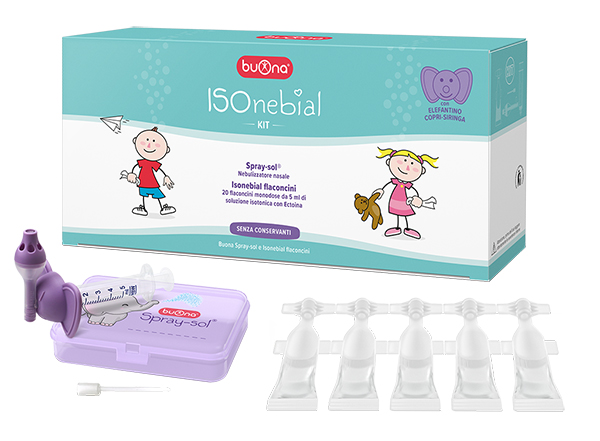 ISONEBIAL KIT PULIZIA CAVITA' NASALI 20 FLACONCINI MONODOSE 5 ML + SIRINGA LUER LOCK SOFT-JECK + AGO CANNULA + NEBULIZZATORE SPRAY - Farmadillo