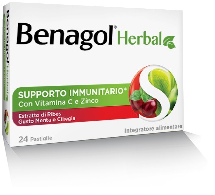 BENAGOL HERBAL MENTA E CILIEGIA 24 PASTIGLIE - Farmadillo