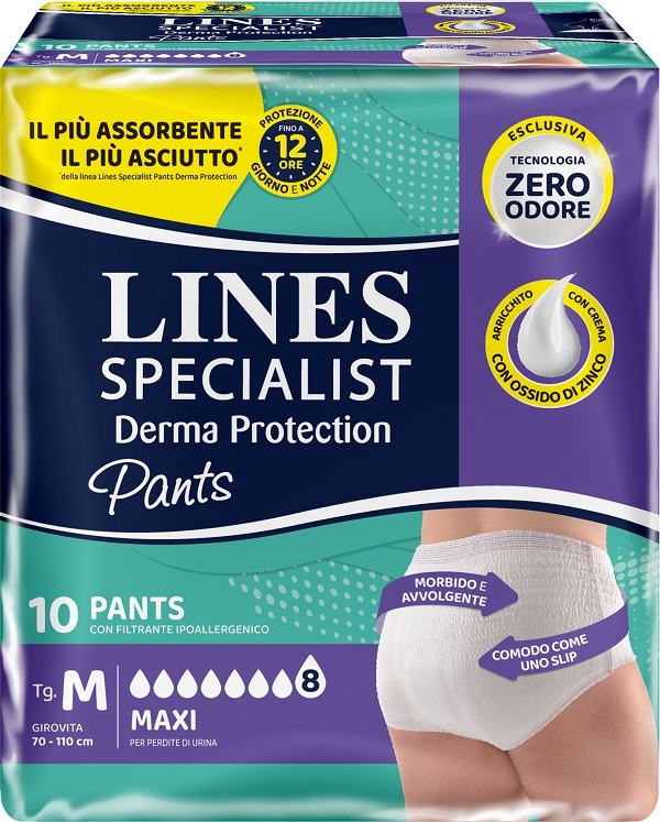 PANNOLONE PER INCONTINENZA LINES SPECIALIST DERMA PANTS MAXI M 10 PEZZI - Farmadillo