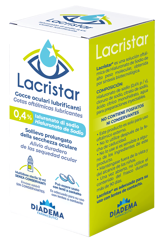 LACRISTAR GOCCE OCULARI LUBRIFICANTI 0,4% IALURONATO DI SODIO MULTIDOSE 10 ML - Farmadillo