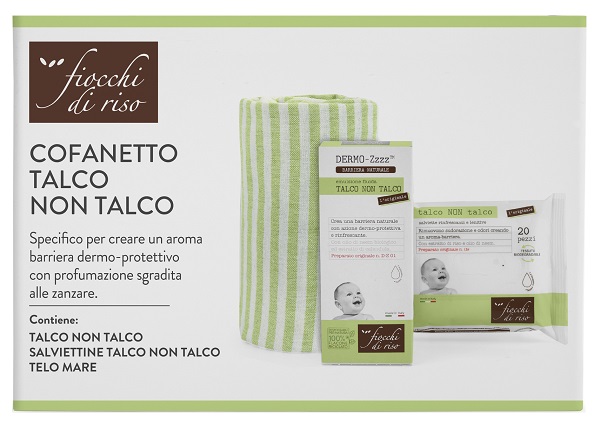 FIOCCHI DI RISO COFANETTO TALCO NON TALCO 1 EMULSIONE TALCO NON TALCO 120 ML + 1 SALVIETTE TALCO NON TALCO + 1 TELO MARE - Farmadillo